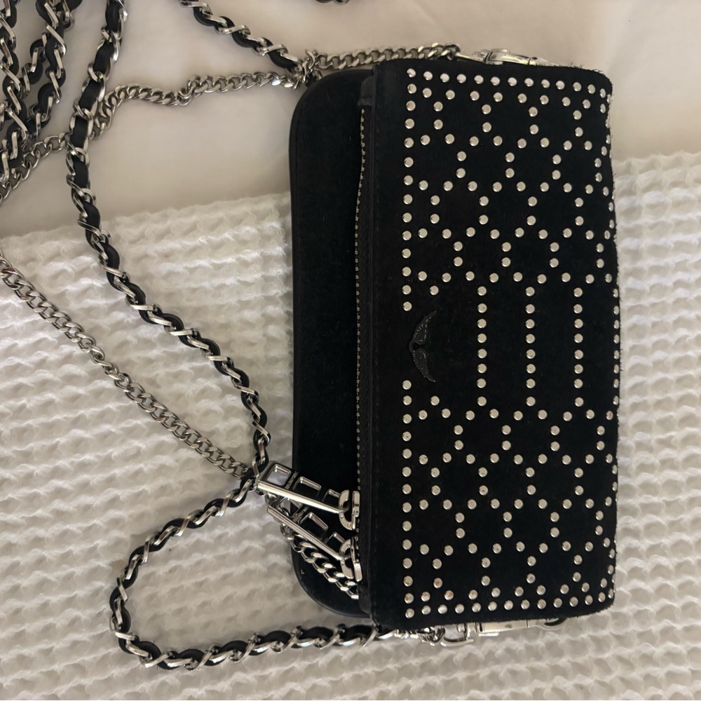 Studded Black Suede Crossbody Bag with Chain Strap